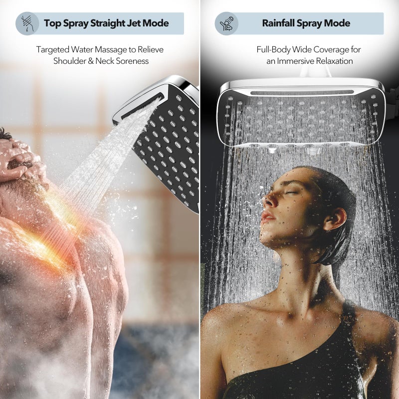 JDO High Pressure Rain Shower Head, 7 Spray Modes Rain Shower Heads with Handheld Spray Combo, Dual Showerhead with 10 Inch Rainfall Spray, Detachable Hand Held Shower, Stainless Steel Hose, Power Wash - Image 2