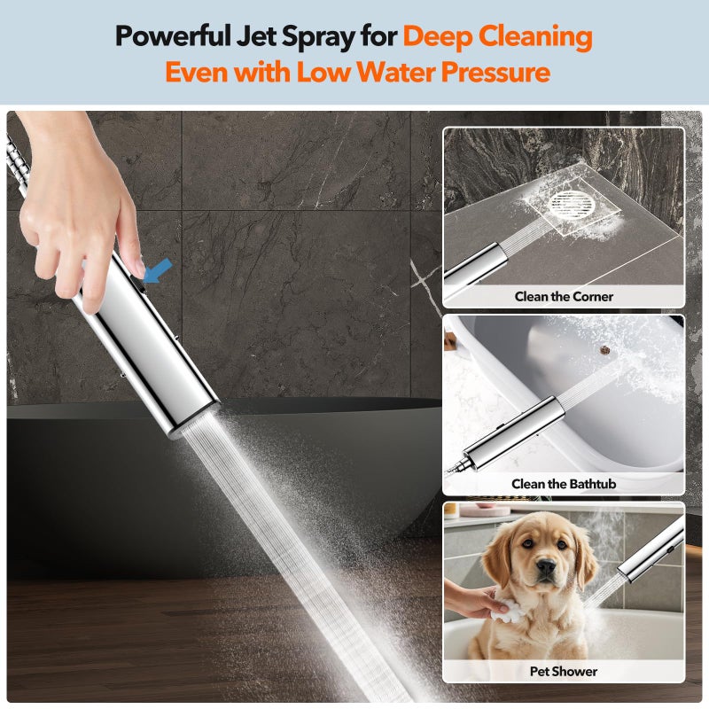 JDO High Pressure Rain Shower Head, 7 Spray Modes Rain Shower Heads with Handheld Spray Combo, Dual Showerhead with 10 Inch Rainfall Spray, Detachable Hand Held Shower, Stainless Steel Hose, Power Wash - Image 5