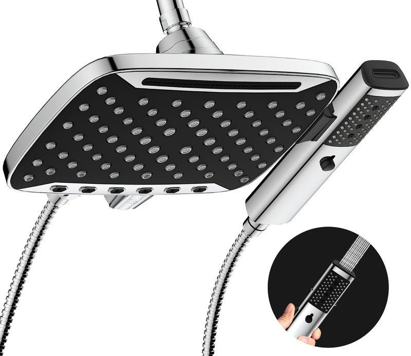 JDO High Pressure Rain Shower Head, 7 Spray Modes Rain Shower Heads with Handheld Spray Combo, Dual Showerhead with 10 Inch Rainfall Spray, Detachable Hand Held Shower, Stainless Steel Hose, Power Wash - Image 1