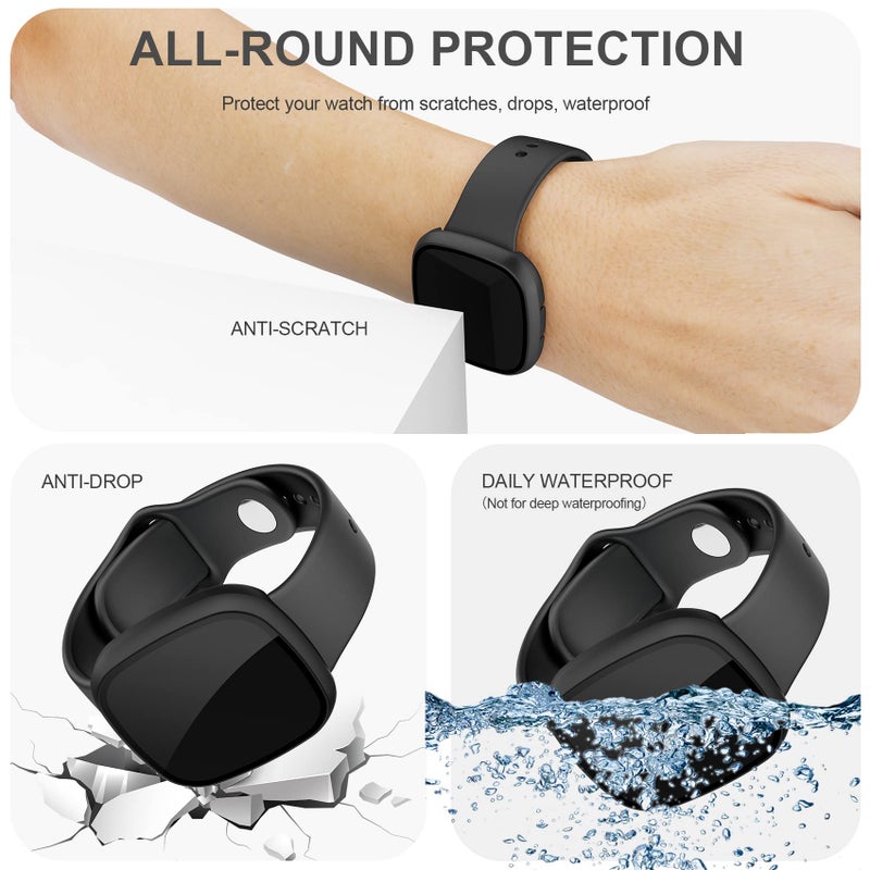 Mugust Screen Protector for Fitbit Sense/Versa 3 - HD Tempered Glass Sensitive Touch Bumper Hard PC Cover: Full Black, 3 Pack - Image 5