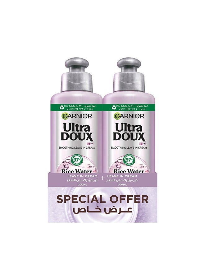 Garnier Ultra Doux Rice Water and Starch Infusion Leave-in, 200 ml + leave-in 200 ml for Smooth and Shiny Hair  - Image 1