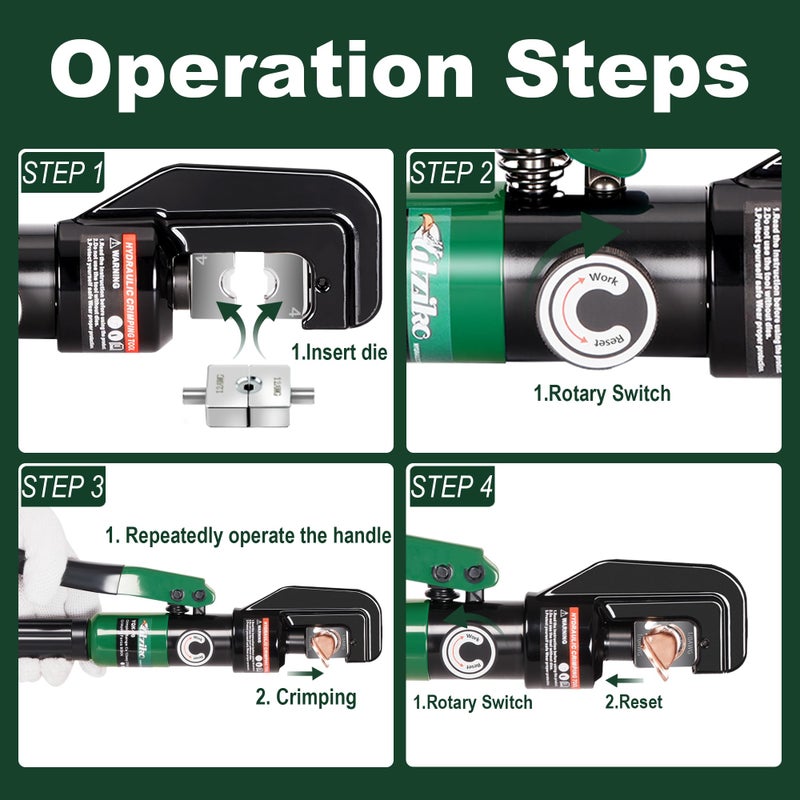 UTZIKO Hydraulic Cable Lug Crimper 10 US TON 12 AWG to 00 (2/0) Electrical Terminal Cable Wire Tool Kit with 9 Die (12awg~00awg Crimping Tool) - Image 2
