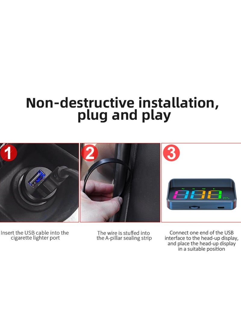 Speedometer HUD, GPS Digital Speed Meter KM/H MPH Speedo Head Up Display, Compass Over Speed Alert, Windshield GPS Speedometer Projector System with High-Definition - Image 2