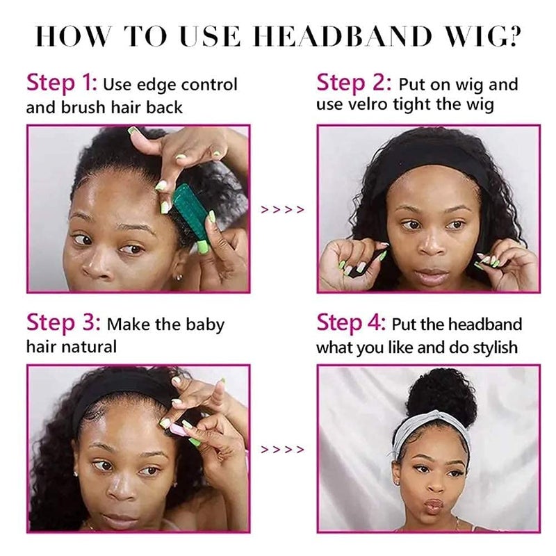 XSY Headband Wig Human Hair 18 Inch Deep Wave Human Hair Headband Wigs for Black Women Glueless Curly Headband Wig 150% Density Natural Color - Image 5