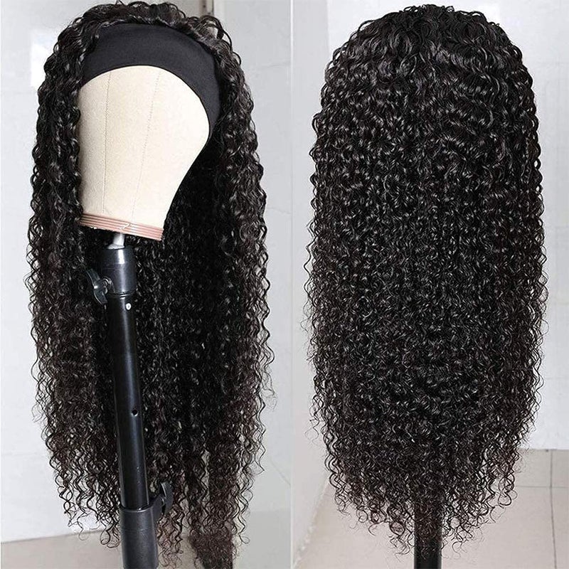 XSY Headband Wig Human Hair 18 Inch Deep Wave Human Hair Headband Wigs for Black Women Glueless Curly Headband Wig 150% Density Natural Color - Image 2