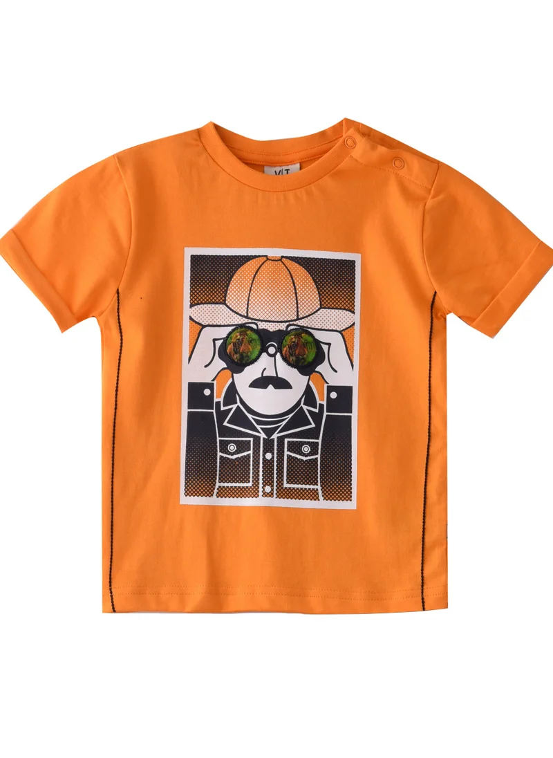 victor and jane Baby Boys 2 piece Set - T-Shirts & Shorts - Orange and Navy Blue (100% Cotton)- VJ