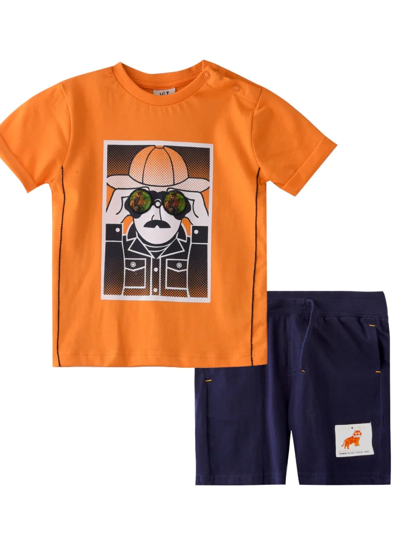 victor and jane Baby Boys 2 piece Set - T-Shirts & Shorts - Orange and Navy Blue (100% Cotton)- VJ