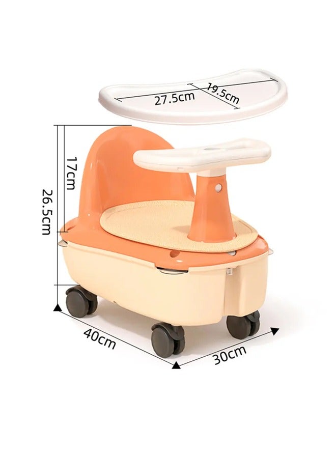 ضغط فين مقعد استحمام للأطفال 3 في 1 مقعد استحمام للأطفال الصغار غير قابل للانزلاق بعجلات مقعد استحمام للأطفال الرضع مزود بأكواب شفط يتحول إلى كرسي طعام للأطفال سكوتر للأطفال (وردي) - Image 2