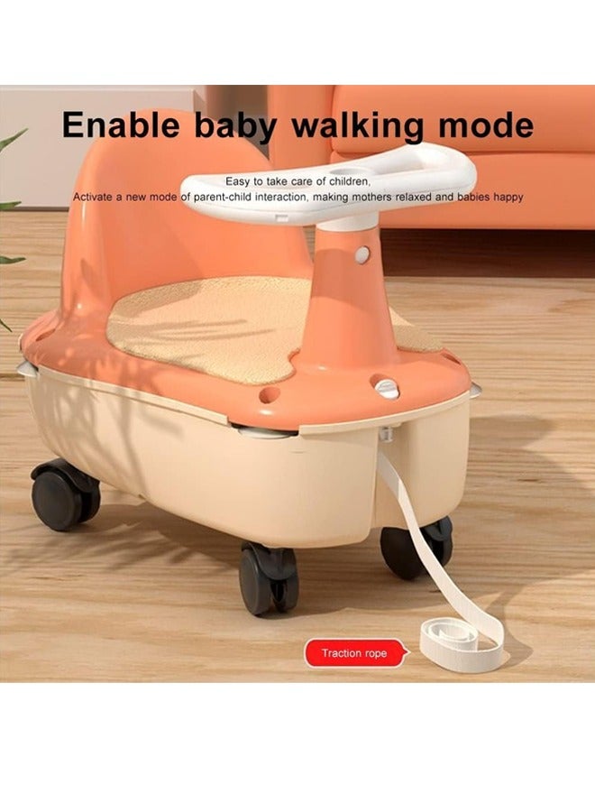 ضغط فين مقعد استحمام للأطفال 3 في 1 مقعد استحمام للأطفال الصغار غير قابل للانزلاق بعجلات مقعد استحمام للأطفال الرضع مزود بأكواب شفط يتحول إلى كرسي طعام للأطفال سكوتر للأطفال (وردي) - Image 5