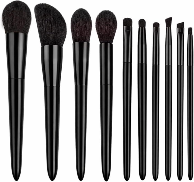 Makeup Brush Set With Bag - Professional Makeup Brushes, Set Of 10 Pieces, Soft Bristles, Foundation, Eyeshadow, Blending & Contouring Brushes, Beauty Tools, For Women & Girls (Black)