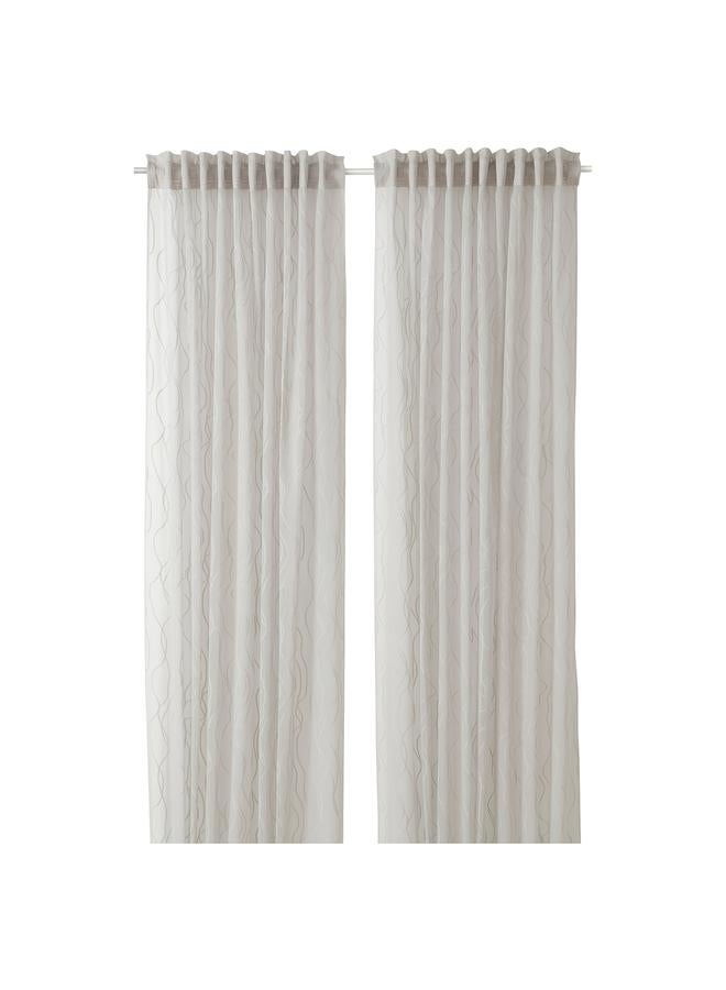 Zaboon Sheer curtains, 1 pair, with heading tape/grey, 145x300 cm - Image 1