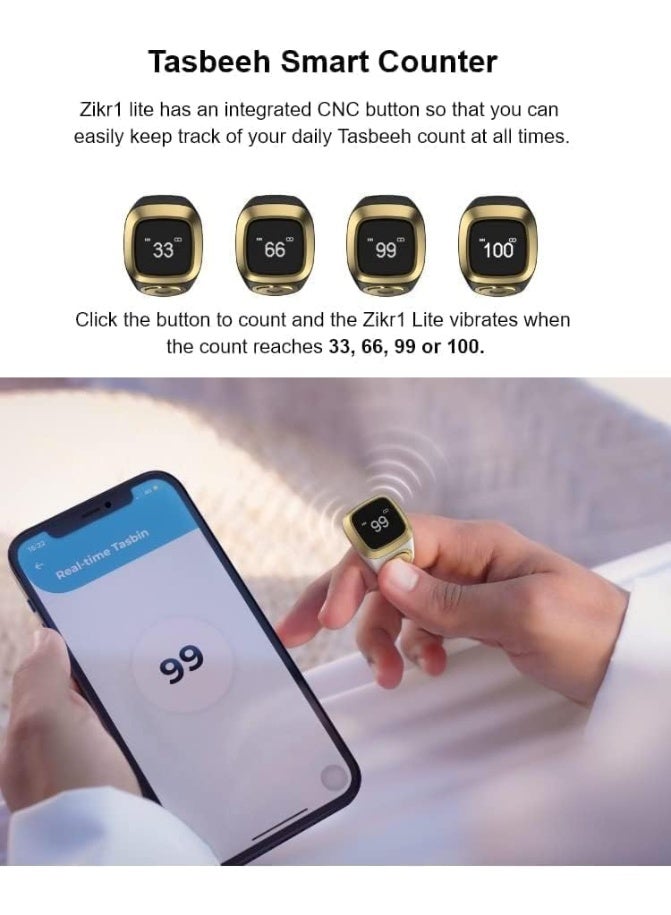 خاتم تسبيح ذكي 22 مم بشاشة OLED وعداد تسبيح رقمي وتذكير بمواعيد الصلاة مقاوم للماء وقابل لإعادة الشحن - Image 2