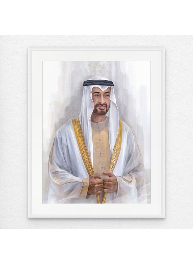 آرت دیکور  ديكور فني مؤطر، فن جميل لصورة الشيخ محمد بن زايد بن سلطان آل نهيان، صورة دولة الإمارات العربية المتحدة، لوحة فنية جدارية مطبوعة بلوحة غير لامعة لديكور المنزل وغرفة المعيشة والمكتب والهدايا - Image 1
