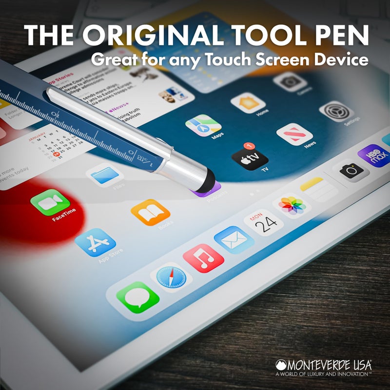 Monteverde قلم حبر جاف متعدد الوظائف 9 في 1 من مونتيفيردي USA باللون الأزرق – قلم متعدد الوظائف مع شاشة تعمل باللمس، مفكات، ميزان، ومسطرة – مجموعة حصرية، هدية مثالية للمحترفين - Image 4