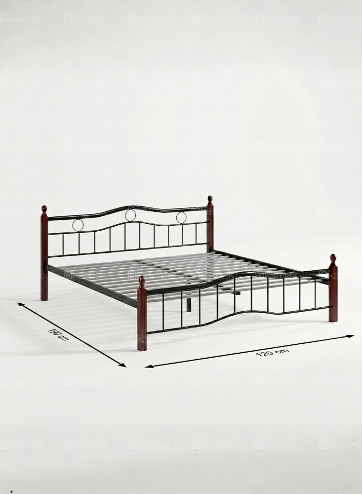 Karnak Forno Wooden Steel Small Double Bed Frame 120x190cm Heavy Duty Modern Bed for Home & Hostel (Cherry Brown) - Image 2