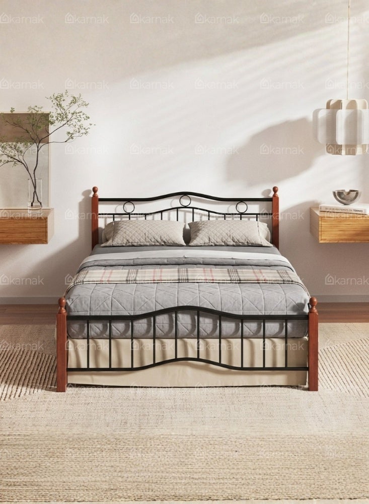 Karnak Forno Wooden Steel Small Double Bed Frame 120x190cm Heavy Duty Modern Bed for Home & Hostel (Cherry Brown) - Image 3