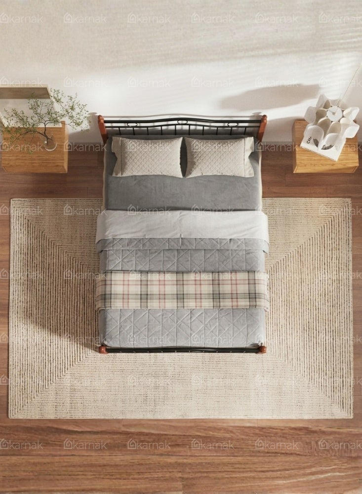 Karnak Forno Wooden Steel Small Double Bed Frame 120x190cm Heavy Duty Modern Bed for Home & Hostel (Cherry Brown) - Image 4