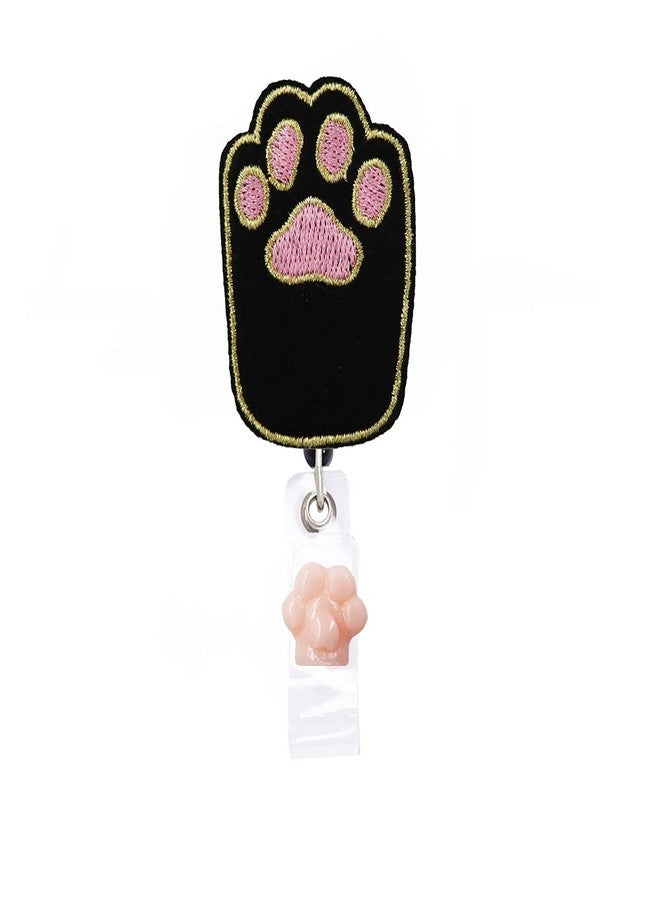 Rockapatch Cat Paw Retractable Name Card Badge Holder Reel with Alligator Clip, 24 inches Thick Pull Cord (Black) - Image 1