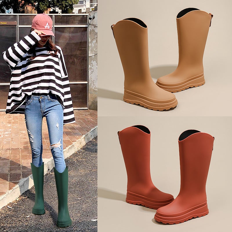 Fashion Rain Boots Women'S Outdoor Wear All-Match Thick-Soled High-Barreled Rain Boots Outdoor Car Washing Waterproof Shoes Kitchen Non-Slip Rubber Shoes - Image 3