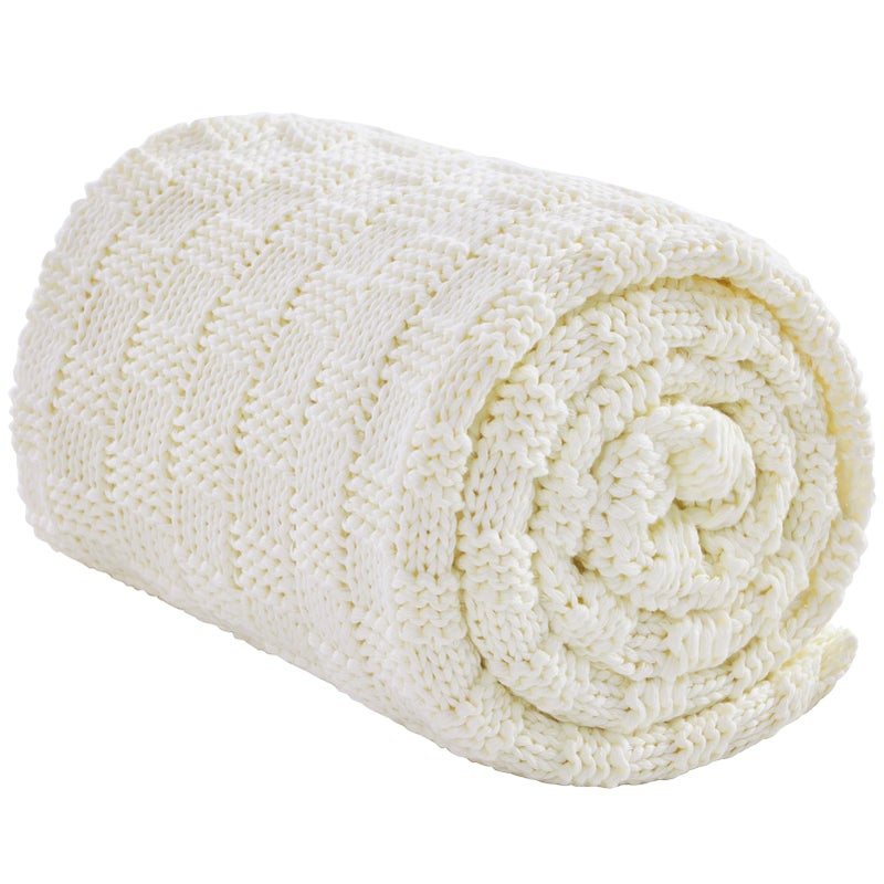 Wellfeel Knitted Weighted Blanket for Adult No Beads Heavy Blanket 60 x 80 10lbs Breathable Chunky Knit Blanket Cooling Weighted Blanket for Hot Sleepers Christmas Home Decor Ivory White