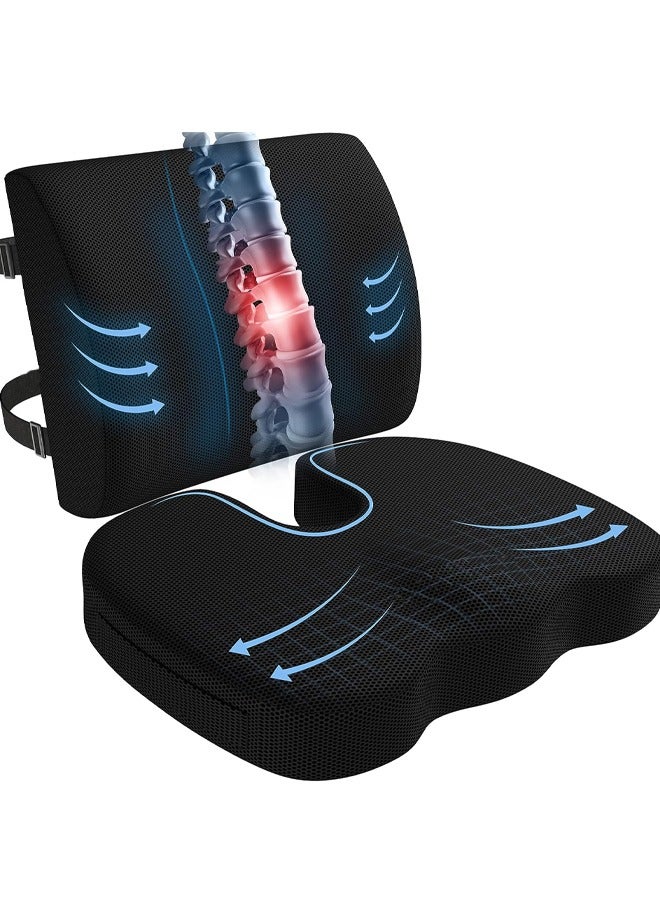 Generic Chair Cushion Seat Cushion Relieves Sciatica Lumbar Support Pillow Car Seat Cushion Back Support Memory Foam Pillow Washable Cover Ergonomic Sitting Pads for Office Home Chair Car Wheelchair - Image 1