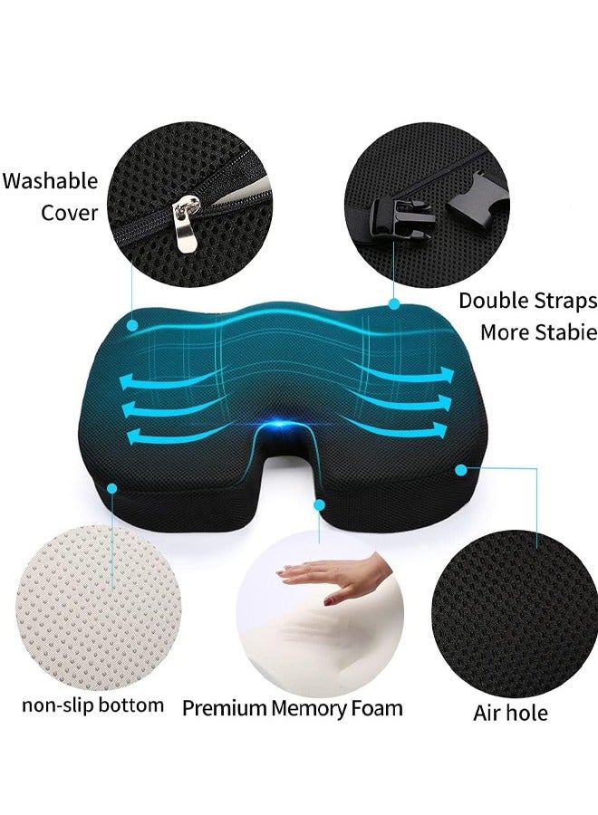 Generic Chair Cushion Seat Cushion Relieves Sciatica Lumbar Support Pillow Car Seat Cushion Back Support Memory Foam Pillow Washable Cover Ergonomic Sitting Pads for Office Home Chair Car Wheelchair - Image 2