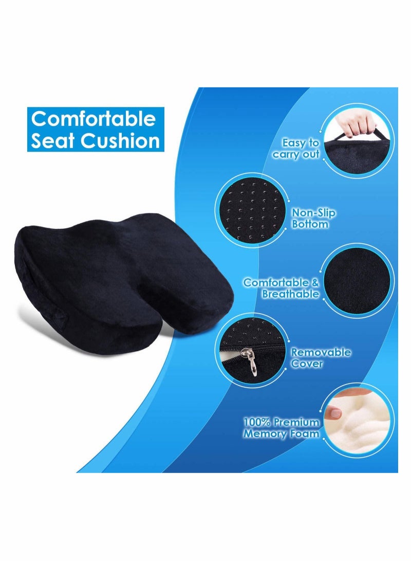 Generic Chair Cushion Seat Cushion Relieves Sciatica Lumbar Support Pillow Car Seat Cushion Back Support Memory Foam Pillow Washable Cover Ergonomic Sitting Pads for Office Home Chair Car Wheelchair - Image 3