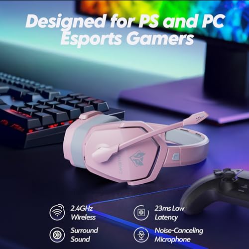 NUBWO G06 Dual Wireless Gaming Headset with Mic for PS5, PS4, PC, Mobile, Switch: 2.4GHz Wireless + Bluetooth - 100 Hr Battery - 50mm Drivers - Pink - Image 2