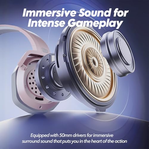 NUBWO G06 Dual Wireless Gaming Headset with Mic for PS5, PS4, PC, Mobile, Switch: 2.4GHz Wireless + Bluetooth - 100 Hr Battery - 50mm Drivers - Pink - Image 5