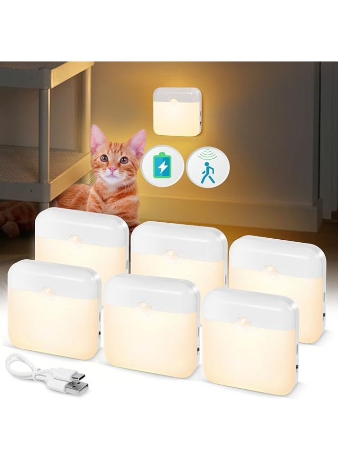 DUNISO 6 Pcs USB Rechargeable Night Light Indoor,Magnetic Suction Wireless Motion Sensor Night Light, Wall Decor Lamp For Staircase,Energy Conservation and Environmental Protection，Space Saving，for Stair Hallway Bedroom Toilet Cabinet, Warm - Image 1