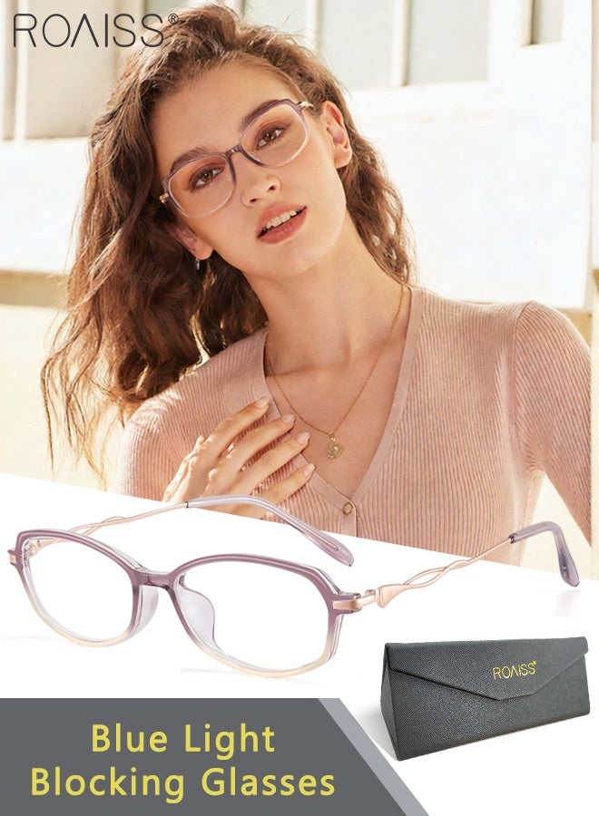 رويس نظارات نسائية مضادة للضوء الأزرق، معابد مجوفة من سبائك خفيفة الوزن للغاية، نظارات كمبيوتر مضادة للأشعة فوق البنفسجية، تخفف بشكل فعال من إجهاد العين ووهج الأشعة فوق البنفسجية لقراءة الألعاب، لون أرجواني متدرج - Image 1