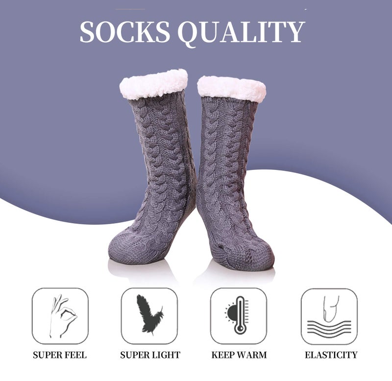 SDBING Women's Winter Super Soft Warm Cozy Fleece Lined Fuzzy Slipper Socks with Grippers (Dark Gray, 6-10) - Image 5
