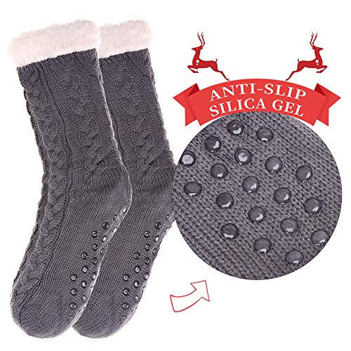 SDBING Women's Winter Super Soft Warm Cozy Fleece Lined Fuzzy Slipper Socks with Grippers (Dark Gray, 6-10) - Image 2