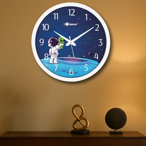 Bosco Decorative Non Ticking Silent, Blue with White Frame 30 CM, Modern Design Round Wall Clock for Home, Living Room, Bedroom, Office and Kitchen | BWC-1607 - Image 1