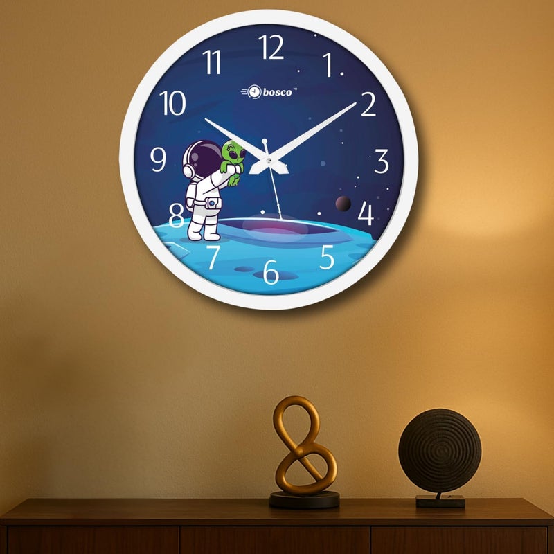 Bosco Decorative Non Ticking Silent, Blue with White Frame 30 CM, Modern Design Round Wall Clock for Home, Living Room, Bedroom, Office and Kitchen | BWC-1607 - Image 3