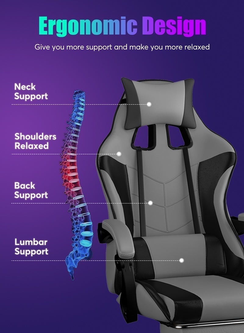 SHEIDLIN Ergonomic Gaming Chair with Footrest, 135° Reclining, Linkage Armrest, Lumbar Support, PU Leather for Office & Gaming - Image 2