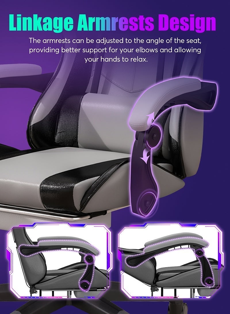 SHEIDLIN Ergonomic Gaming Chair with Footrest, 135° Reclining, Linkage Armrest, Lumbar Support, PU Leather for Office & Gaming - Image 4