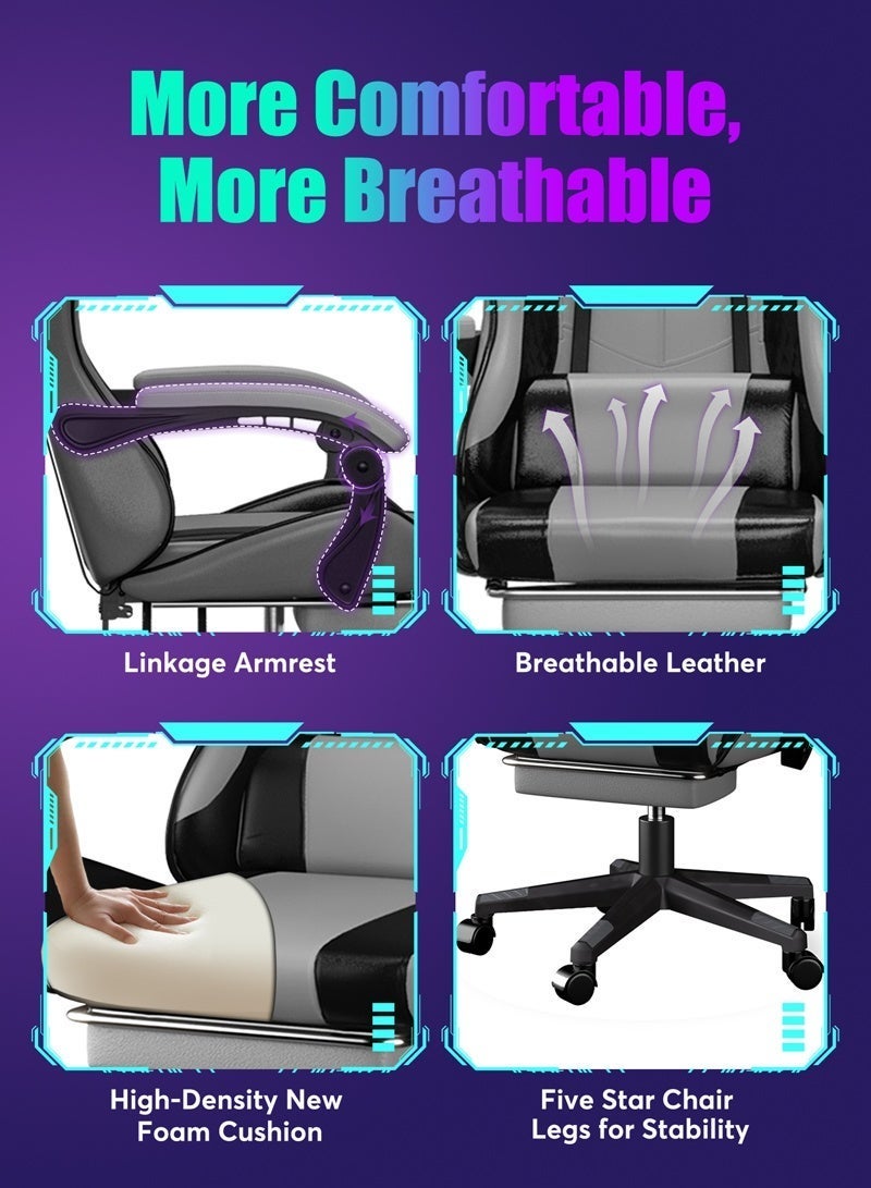 SHEIDLIN Ergonomic Gaming Chair with Footrest, 135° Reclining, Linkage Armrest, Lumbar Support, PU Leather for Office & Gaming - Image 5