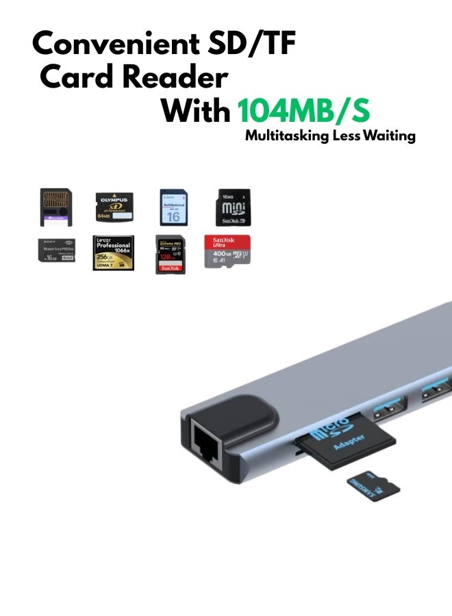 8 in 1 USB C Hub multiport adapter with 4K HDMI PD charging USB C Ethernet dual USB ports SD and TF card reader compatible with MacBook Pro XPS and other Type C devices for seamless connectivity - Image 5