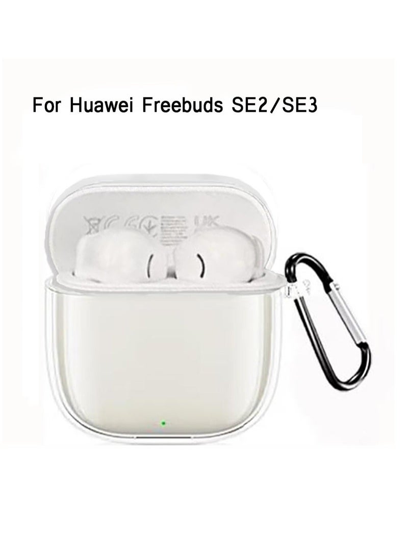 QIRG حافظة متوافقة مع Huawei FreeBuds SE 2 - حافظة سماعات أذن مكونة من جزأين مصنوعة من مادة TPU الكريستالية مع حلقة مفاتيح - شفافة - Image 2