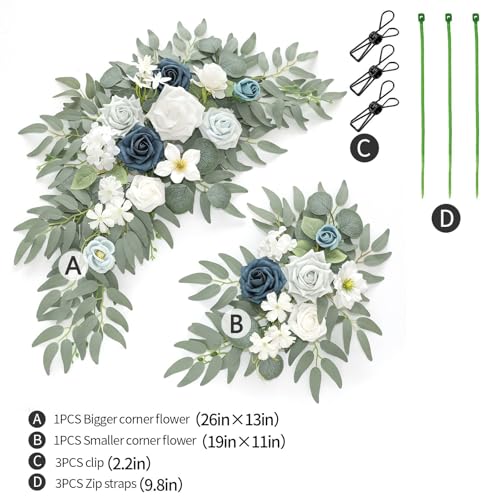 Piklado Faux Flower Swag Set of 2 for Wedding Welcome Signs Floral Swag Wedding Reception Ceremony Signs Decor (A-White Blue) - Image 4