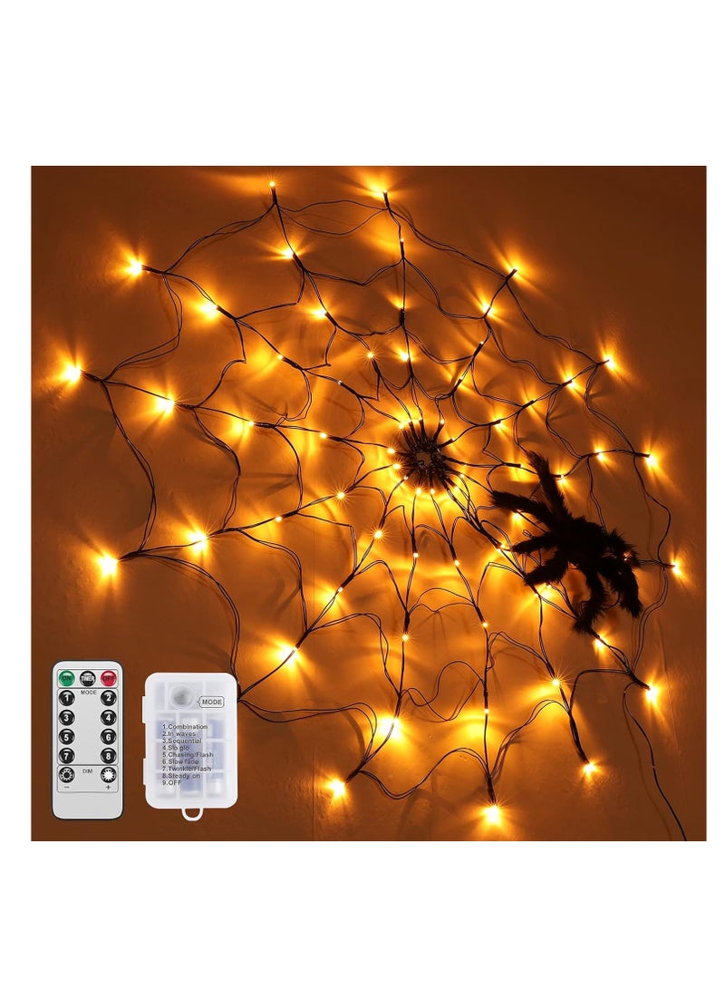 ديكورات هالوين هالوين العنكبوت أضواء شبكة مع العنكبوت الفاخرة - مزخرفات الإضاءة الداخلية المخيفة للأطفال حزب ديكور نافذة المنزل المشوك (أبيض) - Image 1