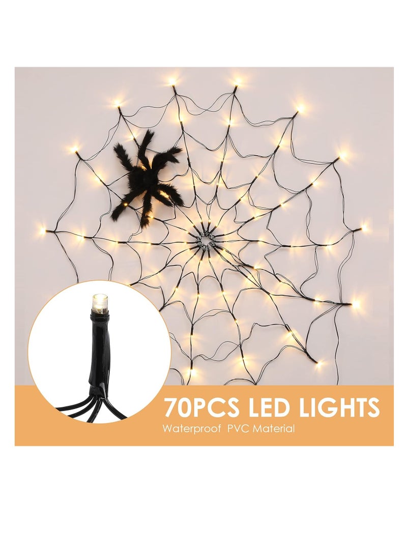ديكورات هالوين هالوين العنكبوت أضواء شبكة مع العنكبوت الفاخرة - مزخرفات الإضاءة الداخلية المخيفة للأطفال حزب ديكور نافذة المنزل المشوك (أبيض) - Image 2