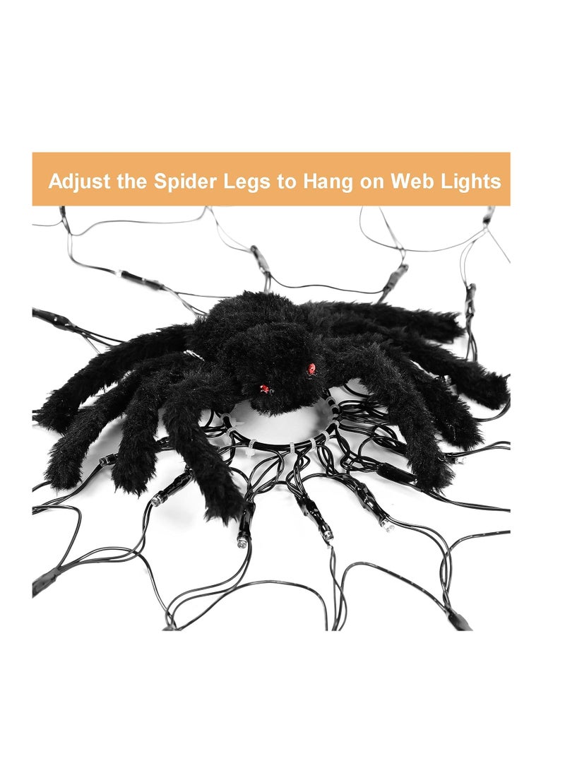ديكورات هالوين هالوين العنكبوت أضواء شبكة مع العنكبوت الفاخرة - مزخرفات الإضاءة الداخلية المخيفة للأطفال حزب ديكور نافذة المنزل المشوك (أبيض) - Image 3