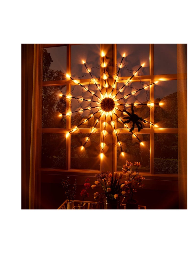 ديكورات هالوين هالوين العنكبوت أضواء شبكة مع العنكبوت الفاخرة - مزخرفات الإضاءة الداخلية المخيفة للأطفال حزب ديكور نافذة المنزل المشوك (أبيض) - Image 4