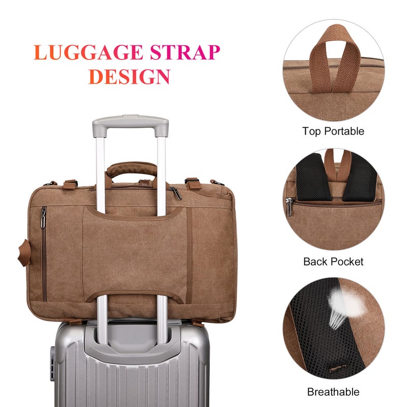 WITZMAN Canvas Travel Backpack for Men Large Laptop Backpack Fit 16 inch Carry-on Airline Approved Convertible Shoulder Rucksack(A6617-3 Brown) - Image 5