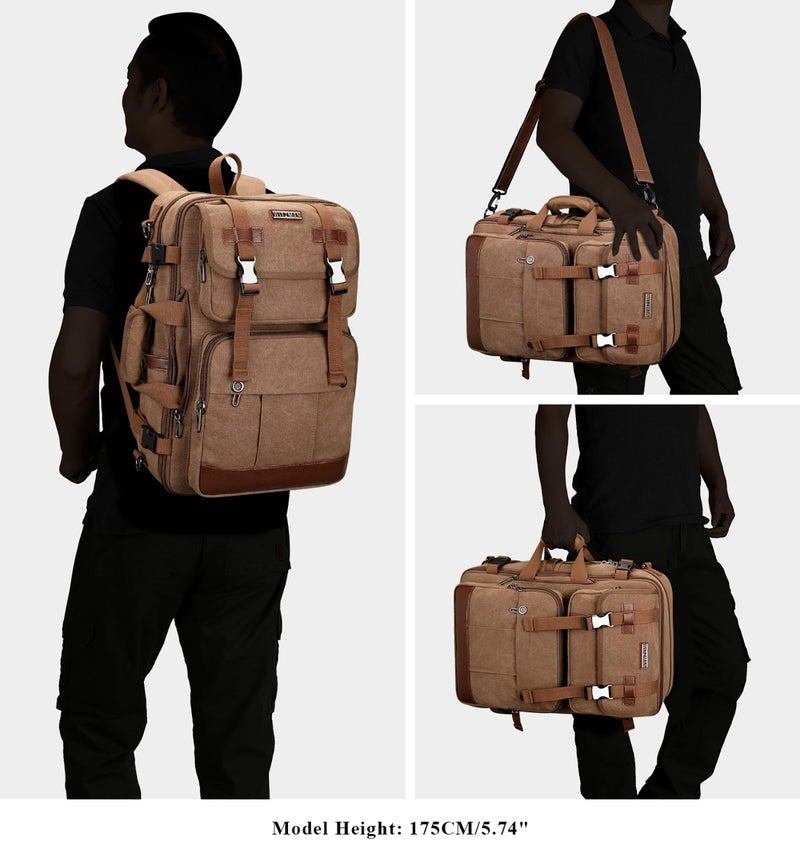 WITZMAN Canvas Travel Backpack for Men Large Laptop Backpack Fit 16 inch Carry-on Airline Approved Convertible Shoulder Rucksack(A6617-3 Brown) - Image 2