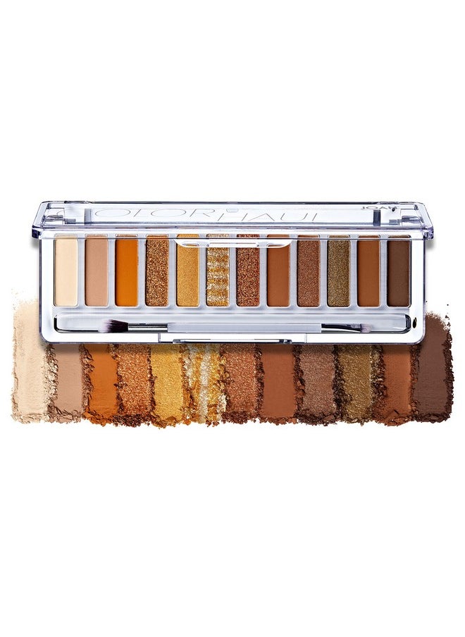 JOAH Color Haul Eyeshadow Palette Travel Size Eye Makeup Kit Matte & Shimmer Eyeshadow Korean Makeup 12 Highly Pigmented Super Bendable Gold & Bronze Colors Includes Brush Get Rich Quick  - Image 2