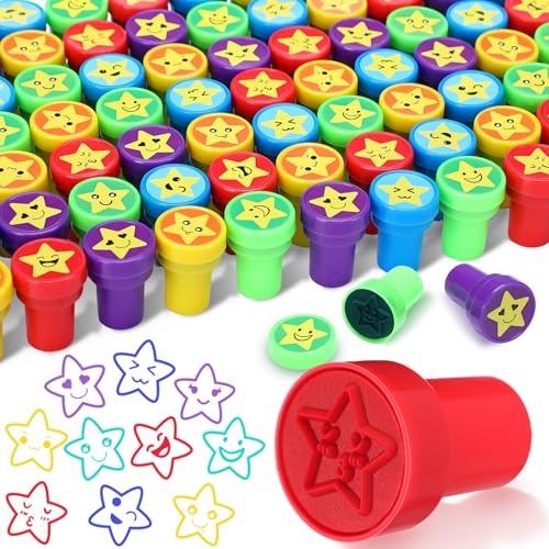 Yexiya 100 Pcs Star Stampers Mood Expressions and Comments Photosensitive Teacher Review Stamps Bulk Education Review School Prizes Supplies and Party Favors - Image 1