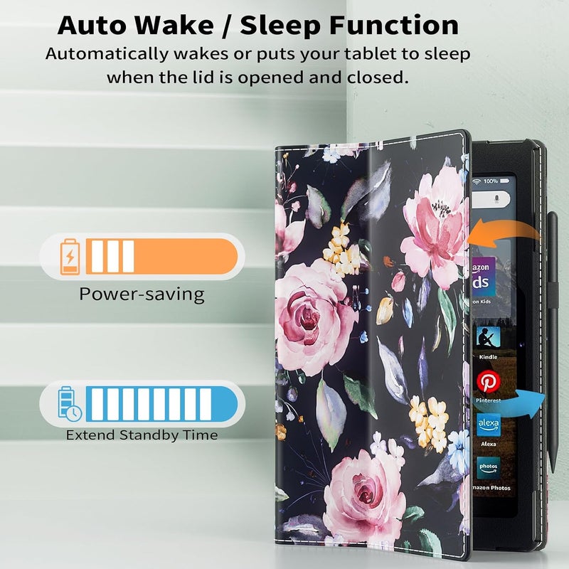 annapro Case for Amazon Kindle Fire HD 10 Tablet (13th/11th Generation, 2023/2021 Release) & Fire HD 10 Plus Tablet - Slim Folding Stand Folio Cover with Auto Wake/Sleep and Hand Strap, Peony - Image 3